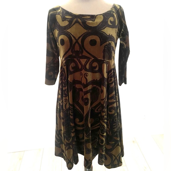 VINTAGE Y2K BETSEY JOHNSON FRANKY TATTOO LONG SLEEVE GOTH VELVET DRESS LARGE - Picture 1 of 9